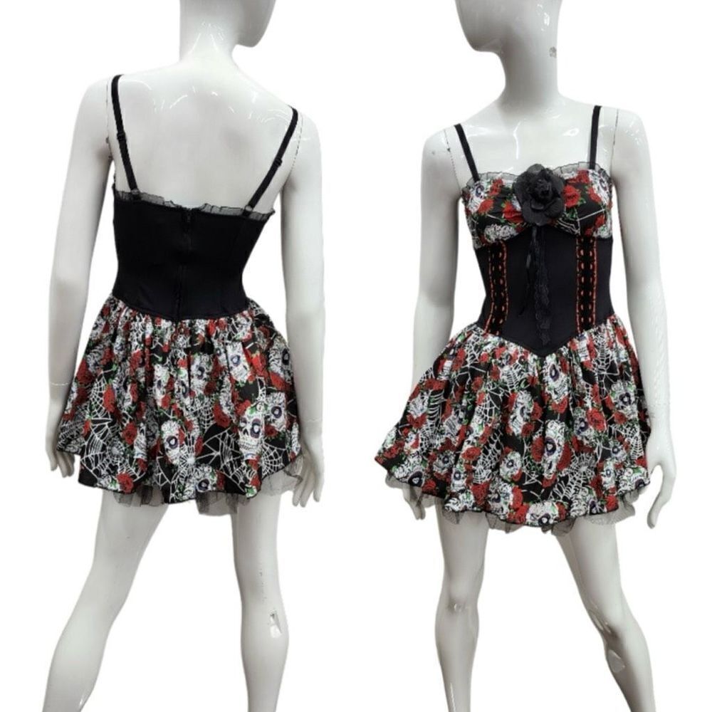 Lip Service Skulls & Roses Dress Up Costume Cosplay Mini Dress Size M